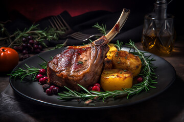 Gegrilltes Lammkotelett mit Rosmarin und Kartoffeln