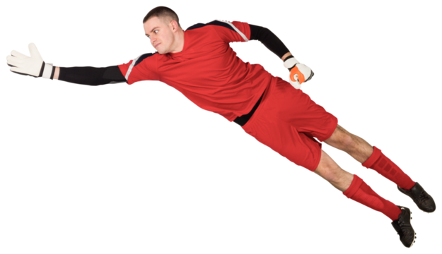 Fit goal keeper jumping up