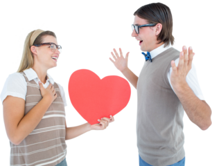 Happy geeky hipster and her boyfriend