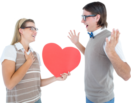 Happy geeky hipster and her boyfriend