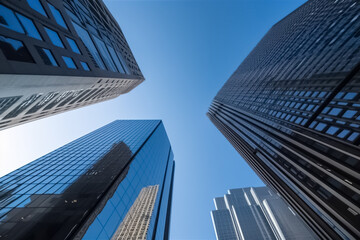 Fototapeta na wymiar Modern office building. Modern skyscrapers in business district against blue sky. generative ai 