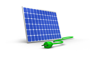 3d image of blue  solar panel with green cable