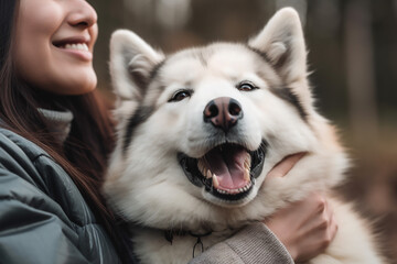 Portrait of a cute happy dog smiling. AI generated content