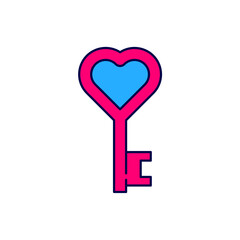 Filled outline Key in heart shape icon isolated on white background. Valentines day symbol. Vector
