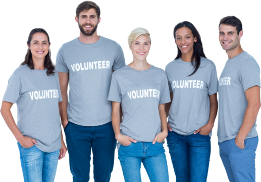 Volunteers friends smiling at the camera