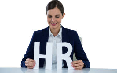 woman looking letters H and R