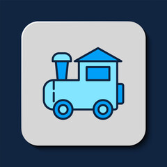 Filled outline Toy train icon isolated on blue background. Vector