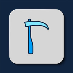 Filled outline Scythe icon isolated on blue background. Happy Halloween party. Vector