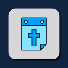 Filled outline Calendar death icon isolated on blue background. Vector