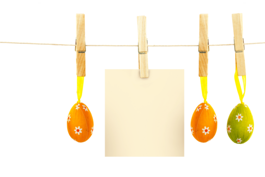 Hanging easter eggs and card