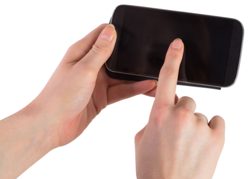 Hands holding smartphone showing screen