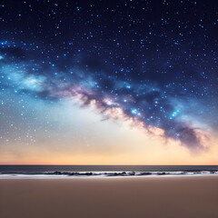 Fototapeta na wymiar Starry sky on the beach landscape - Calm beach background for design - landscape for design - Generative AI