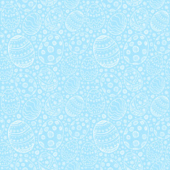 Seamless background with white contour Easter eggs on a blue background. Stylized Easter eggs with patterns