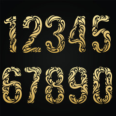 Golden floral numbers set. luxury gold premium design