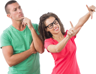 Businessman looking at female collegues forming hand frame