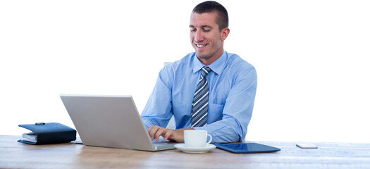 Smiling businessman working with his laptop