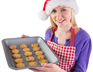 Festive blonde showing hot cookies