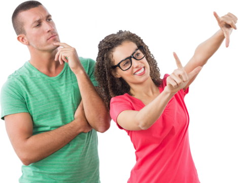 Businessman looking at female collegues forming hand frame