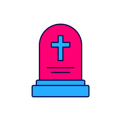Fototapeta premium Filled outline Grave with tombstone icon isolated on white background. Vector
