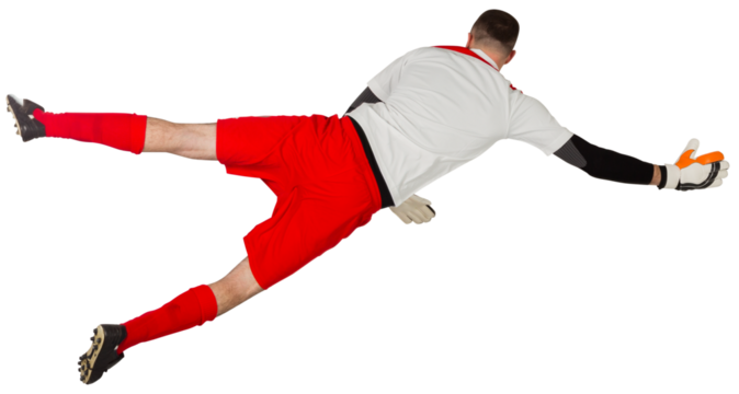 Fit goal keeper jumping up