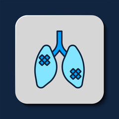 Filled outline Disease lungs icon isolated on blue background. Vector