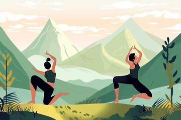 Fototapeta premium surreal dreamy collage of jogy person in meditation and practising the yoga discipline in the nature, generative ai illustration