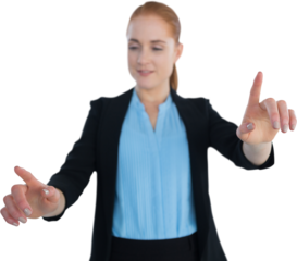 Young businesswoman working on imaginary interface