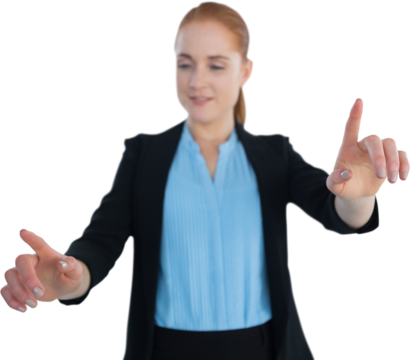 Young businesswoman working on imaginary interface