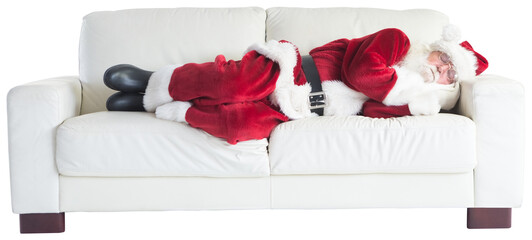 Father Christmas sleeps on a couch