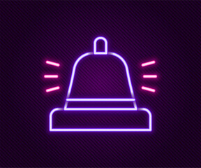 Glowing neon line Hotel service bell icon isolated on black background. Reception bell. Colorful outline concept. Vector