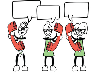 People holding telephone with speech bubbles 