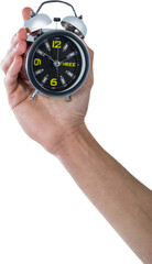 Cropped hand of man holding alarm clock