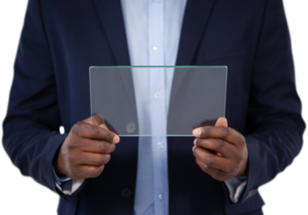 Mid section of businessman with glass interface