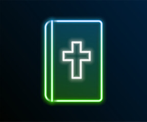 Glowing neon line Holy bible book icon isolated on black background. Colorful outline concept. Vector