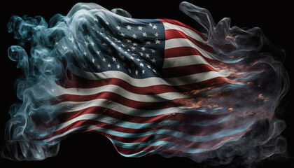 america flag, black smoky background, generative ai