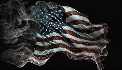 america flag, black smoky background, generative ai