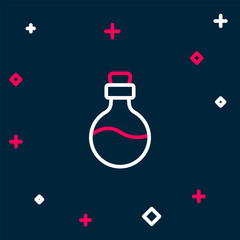 Line Bottle with love potion icon isolated on blue background. Happy Valentines day. Colorful outline concept. Vector