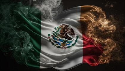 mexico flag, black smoky background, generative ai