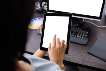 Woman watching her tablet computer