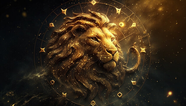 zodiac sign leo against the background of the galaxy, generative ai