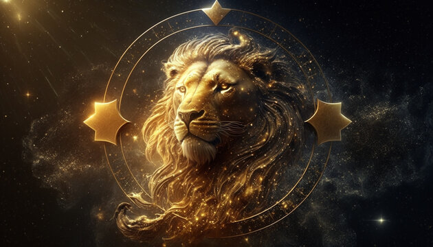 zodiac sign leo against the background of the galaxy, generative ai