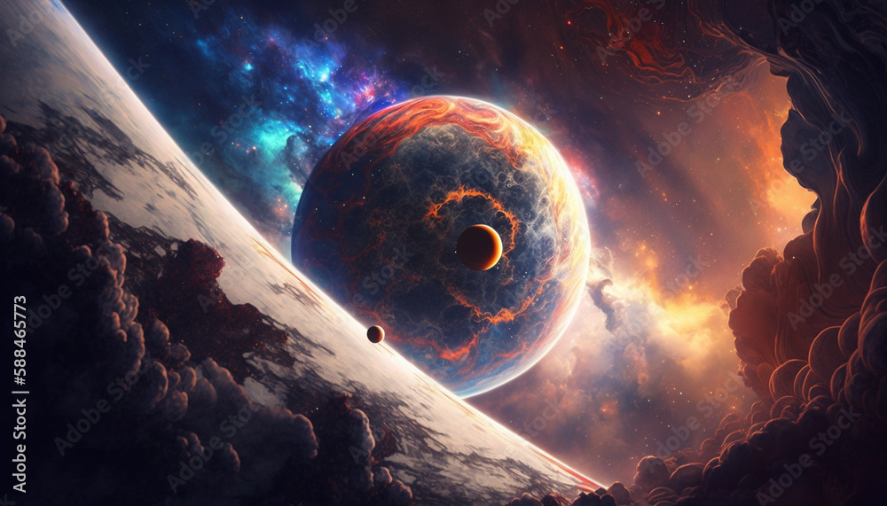 Poster different planets in the galaxy, view from space, generative ai