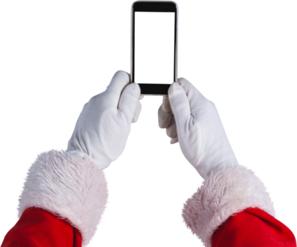 Santa Claus holding touchscreen mobile phone - Powered by Adobe