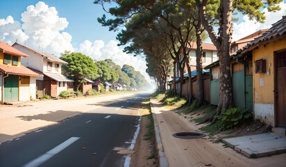Fototapeta premium An empty street in the city with houses, Generative ai 