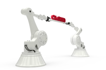Rolgordijnen Computer generated image of mechanical robotic hands holding red cloud text © vectorfusionart
