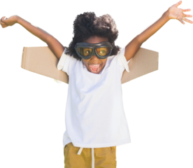Playful boy with flying goggles looking away