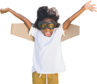 Playful boy with flying goggles looking away