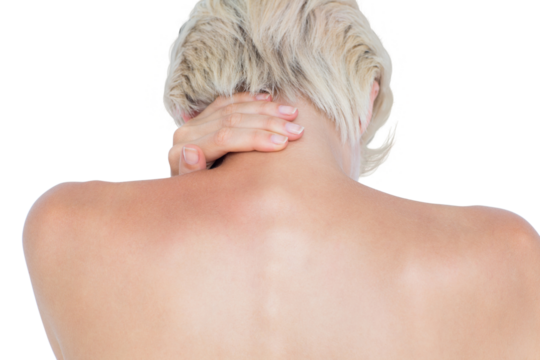 Attractive woman suffering from neck pain 