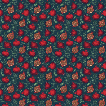 seamless pattern with pomegranate, generative ai