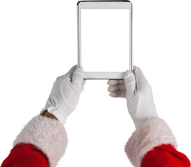 High angle view of Santa Claus holding digital tablet